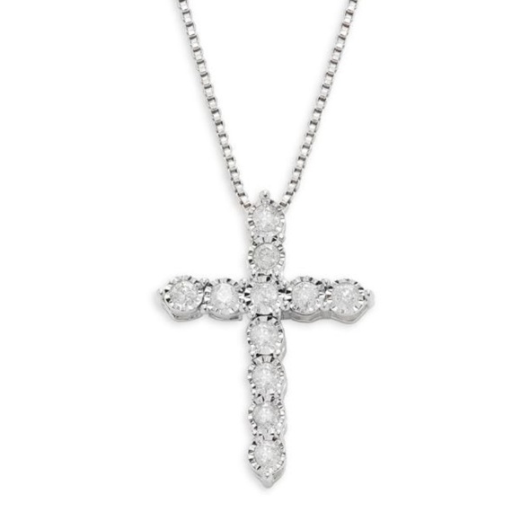 NWT EFFY 0.24 TCW Diamond & Sterling Silver Cross Pendant Necklace - Picture 2 of 2